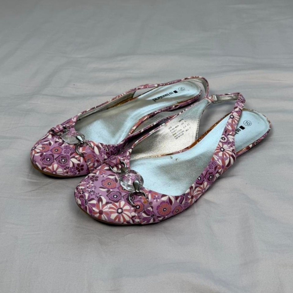 Vintage y2k No Boundaries pink paisley satin sling back flats with jewel detail